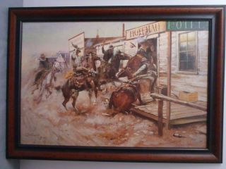 Vintage " In Without Knocking " By Cm Russell Large Size 20 " X 30 "