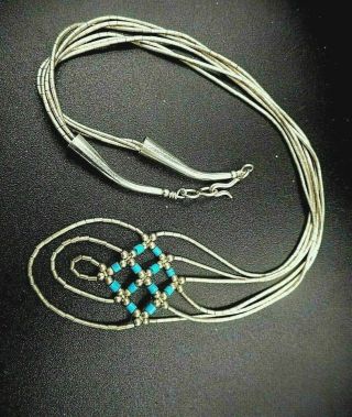 Vintage Sterling Silver Native American Indian Turquoise Beaded Liquid Necklace