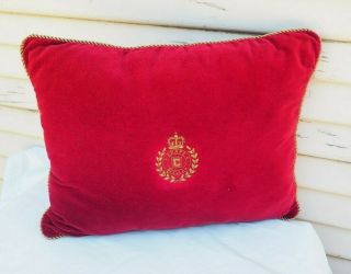 Chaps Ralph Lauren Vintage Red Gold Crest Bullion Decorative Throw Pillow