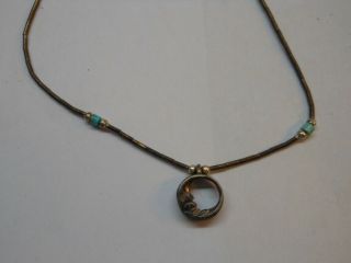 Vintage Sterling Silver Navaho Half Moon Turquoise Beaded 14 1/2 " Necklace