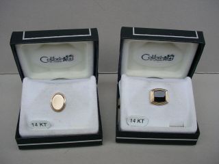 Two Vintage Colibri Of London 14k Yellow Gold Tie Tacks In Boxes