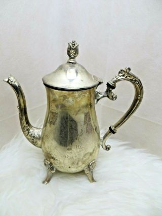 Vintage Silver Plated Ornate Tea Pot Coffee Carafe Footed Swan Neck