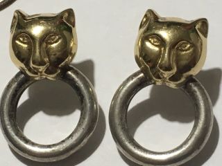 Vintage Signed Sterling 18k Gold Earrings Female Lion Door Knockers Look Nr