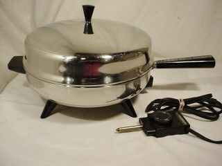 Vtg Farberware Round Electric Fry Pan Skillet 310 - B 12” Stainless Steel Dome Lid