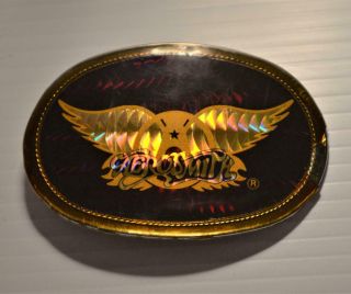 Aerosmith Logo Belt Buckle Vintage 1978 Pacifica Hologram Gold On Red Fair