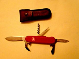 Vintage Wenger Delemont Switzerland 7 Multi Tool Pocket Knife Ss Ad Sheath Ex