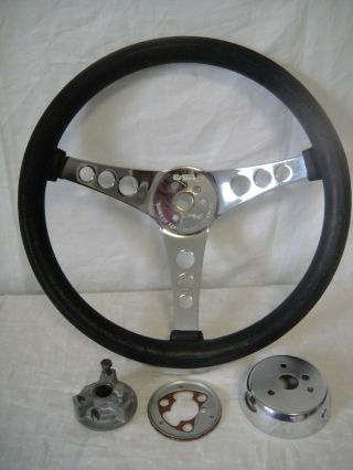 Vintage Superior The 500 14 " Steering Wheel - 3 Spoke,  Black Foam Rubber