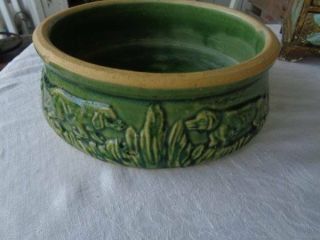 Vintage Mccoy Pottery Green Dog Dish Bowl