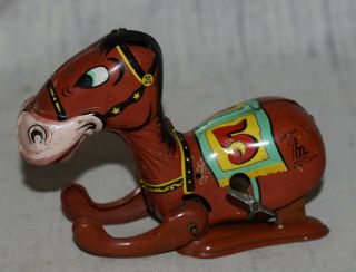 Vintage Mikuni Tin Windup Hopping Donkey / Horse 5 - Made In Japan