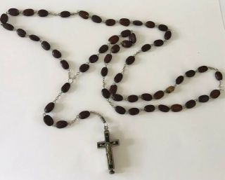 OLD Vintage Antique Relic CRUCIFIX CROSS SEED BEAN ROSARY ROMA 2