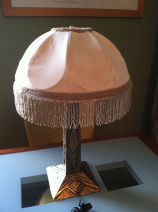 Vintage Art Deco/mid Century Modern Brass Base Fabric Shade Table Lamp