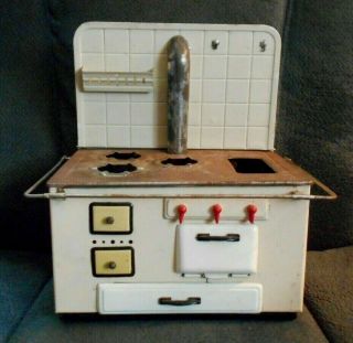 Vtg.  Tin D.  B.  P.  West Germany Stove With Tons Of Pots - Pans - Utensils - Cookie Cutter