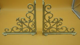 2 Vintage Matching Ornate Cast Iron White Chippie Shelf Brackets 10 " X 10 "