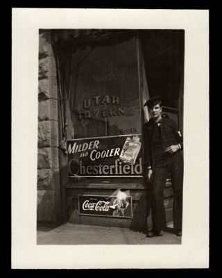 Coca - Cola Sign & Chesterfield Cigarettes Tavern Sailor Man 1940s Vintage Photo