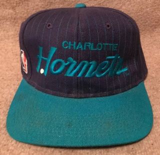 Vintage Charlotte Hornets Nba Script Logo Snapback Hat Cap