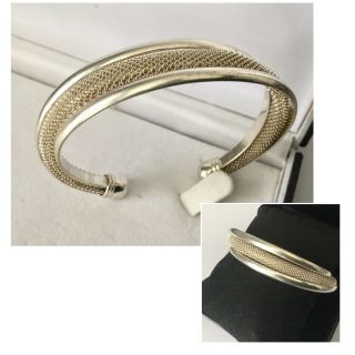 Vintage Jewellery Solid Silver 925 Mesh Modernist Slave Cuff Bangle Bracelet