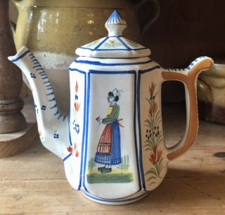 Vintage Henriot Quimper France Hexagon Teapot Or Coffee Pot