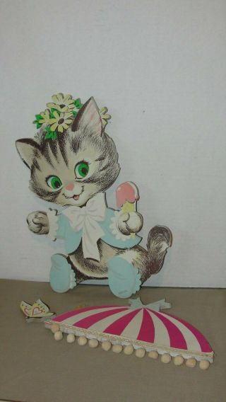 Vintage Dolly Toy Co.  Cardboard Cat W/ Umbrella Wall Hanging