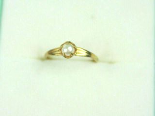 Vintage Antique 10k Gold Babies Child ' s Ring Set With A Seed Pearl UK Size D 4