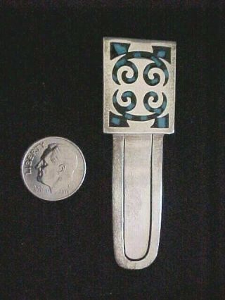 Vintage Sterling Silver 925 Taxco Mexico Ta - 65 Aztec Turquoise Inlay Bookmark