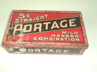 Portage Vintage Metal 5 Cent Cigar Box Mild Havana Industrial Decor Red Black