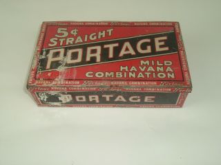 Portage vintage metal 5 cent cigar box Mild Havana Industrial Decor red black 2