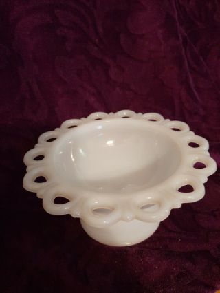 Vintage Open Lace Edge Milk White Glass Compote Bowl 7 " Wide By Appx 4 " Tall