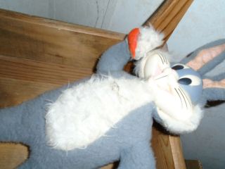 Large Vintage Stuffed Bugs Bunny With Rubber Face.  About 18 Inches Tall.