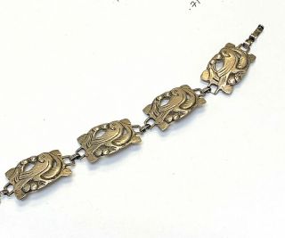 Vintage Mexican Sterling Silver Dove Bird Panel Bracelet