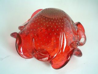 Vintage Murano Art Glass Dish Cranberry Red with Silver Inclusions 4
