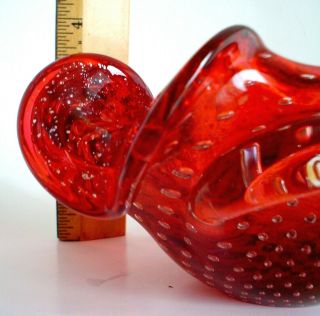 Vintage Murano Art Glass Dish Cranberry Red with Silver Inclusions 6