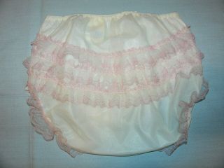 Vintage White Pink Ruffles Rubber Waterproof Baby Pants Diaper Cover Small