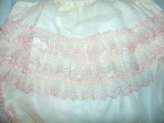 Vintage White Pink Ruffles Rubber Waterproof Baby Pants Diaper Cover Small 3
