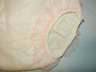 Vintage White Pink Ruffles Rubber Waterproof Baby Pants Diaper Cover Small 4