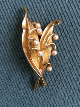Vintage Boucher Lily Of The Valley Flower Pin Brooch Floral Faux Pearl Leaf