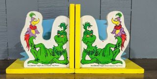 Vintage Dr Seuss Bookends Grinch Elements Wooden Set Of 2 Henson Bird Book Ends