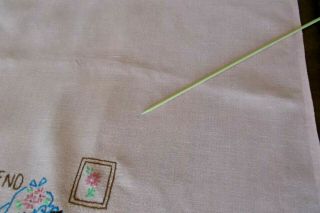 Vintage Hand Embroidered Kitten Mend on Wednesday Pink Kitchen Tea Towel 5