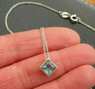 Vintage Jewellery Silver Blue Crystal Pendant And Chain Necklace