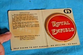 Vintage Royal Enfield Motorcycle Enamel Badge.  3 " Wassel Wew