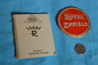 Vintage Royal Enfield Motorcycle Enamel Badge.  3 