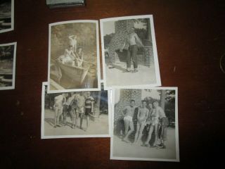 4 Vintage 1950 Black & White Photos Young Men In Bathing Suites Hugging Playfull