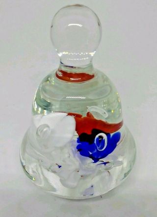 Vintage - Joe St.  Clair Blown Glass Bell Paperweight - Red,  White & Blue