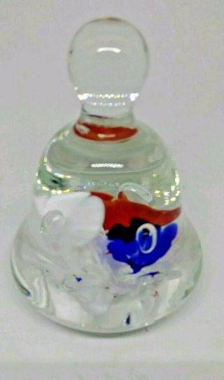 VINTAGE - JOE ST.  CLAIR BLOWN GLASS BELL PAPERWEIGHT - RED,  WHITE & BLUE 2