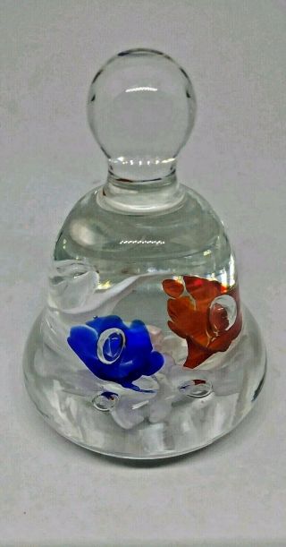 VINTAGE - JOE ST.  CLAIR BLOWN GLASS BELL PAPERWEIGHT - RED,  WHITE & BLUE 3