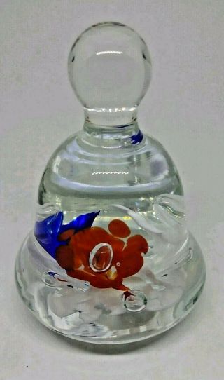 VINTAGE - JOE ST.  CLAIR BLOWN GLASS BELL PAPERWEIGHT - RED,  WHITE & BLUE 4