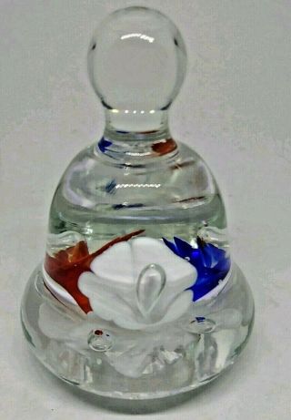 VINTAGE - JOE ST.  CLAIR BLOWN GLASS BELL PAPERWEIGHT - RED,  WHITE & BLUE 5