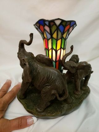 Tiffany Style Bronze Elephant Stained Glass Vintage Table Desk Lamp Night Light