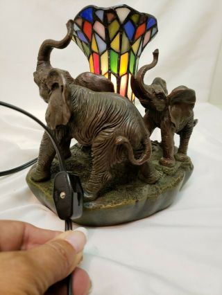 Tiffany Style Bronze Elephant Stained Glass Vintage Table Desk Lamp Night Light 2