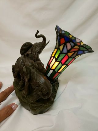 Tiffany Style Bronze Elephant Stained Glass Vintage Table Desk Lamp Night Light 3