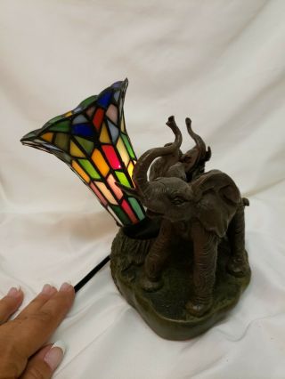 Tiffany Style Bronze Elephant Stained Glass Vintage Table Desk Lamp Night Light 4